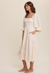 Ditzy Floral Embroidery Puff Sleeve Maxi Dress