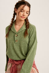 Terry Cloth Shawl Collar Henley Crop Top
