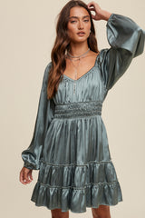 Sweetheart Long Sleeve Satin Dress