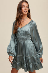 Sweetheart Long Sleeve Satin Dress