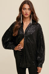 Oversized Sequin Button Down Shirt