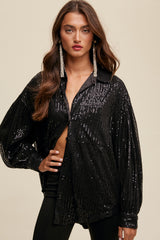 Oversized Sequin Button Down Shirt