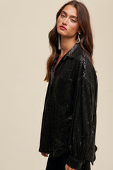 Oversized Sequin Button Down Shirt