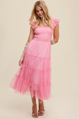 Smocked Ruffle Tiered Mesh Maxi Dress