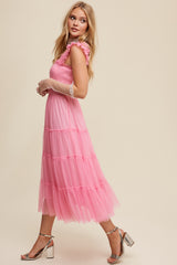 Smocked Ruffle Tiered Mesh Maxi Dress