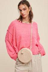 Light Weight wide Neck Crop Pullover Knit Sweater
