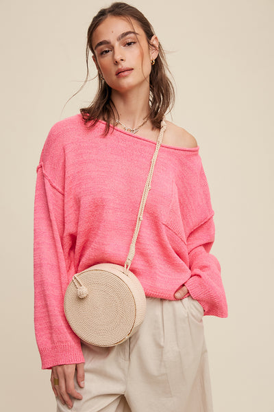 Light Weight wide Neck Crop Pullover Knit Sweater
