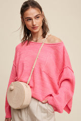 Light Weight wide Neck Crop Pullover Knit Sweater