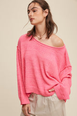 Light Weight wide Neck Crop Pullover Knit Sweater