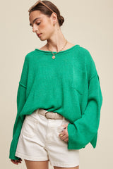 Light Weight wide Neck Crop Pullover Knit Sweater