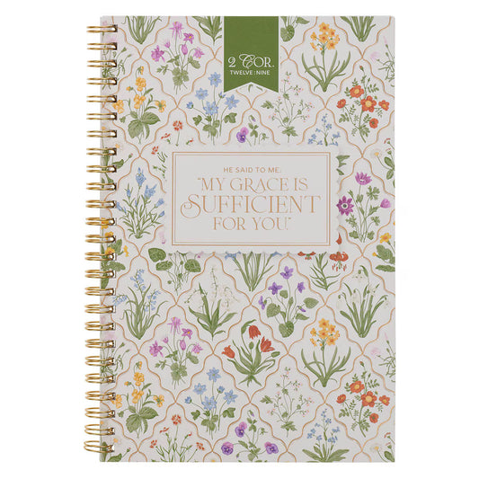 Christian Art Gifts - Sufficient Grace Taupe Meadow Soft Cover Spiral Notebook