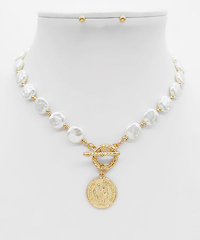Baroque Pearl & Coin Pendant Necklace