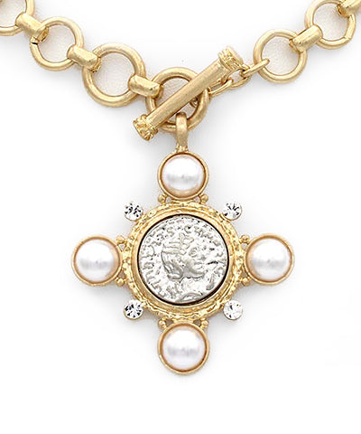Pearl Coin Toggle Chain Necklace