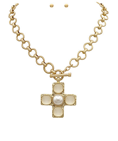 Byzantine Pearl Cross Chain Necklace