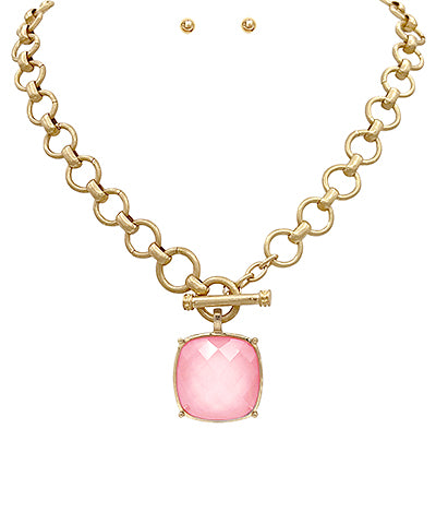 Pink Large Stone Pendant Necklace
