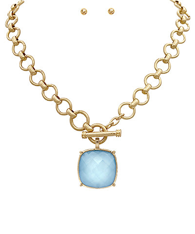 Icy Blue Large Stone Pendant Necklace