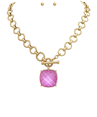 Square Stone Pendant Necklace