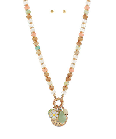 Coin Charm Colored Stone Necklace