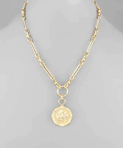 Lion Head Coin Chain Necklace