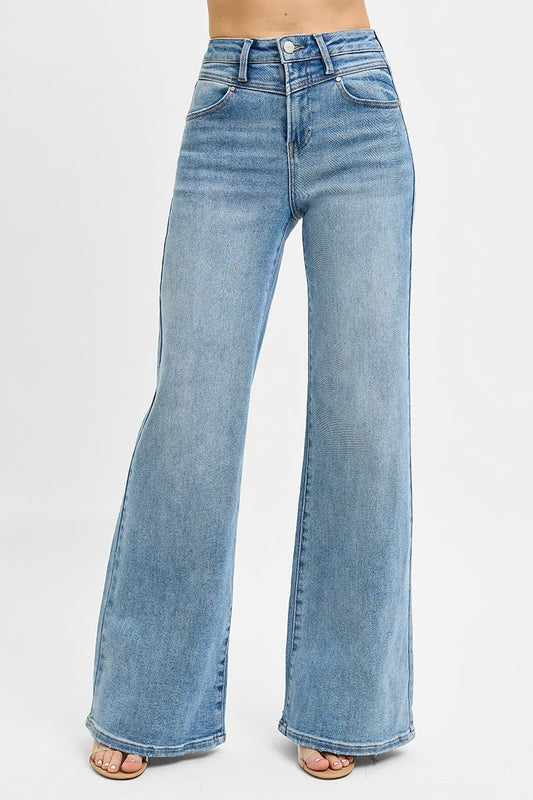 Risen - High Rise Wide Front Yoke Detailed Jeans