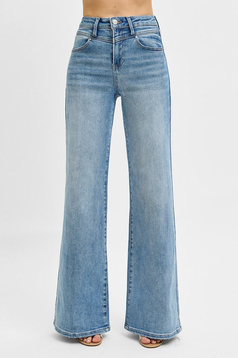 Risen - High Rise Wide Front Yoke Detailed Jeans