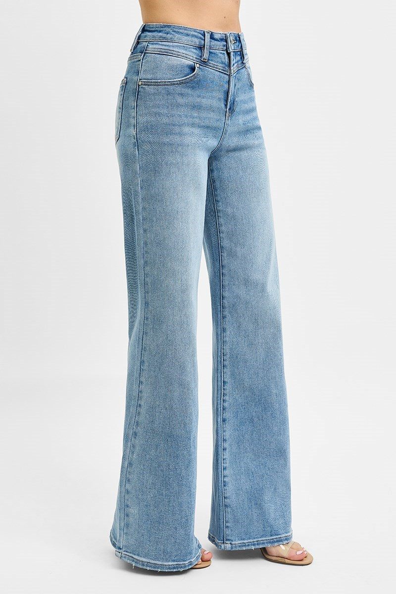 Risen - High Rise Wide Front Yoke Detailed Jeans