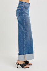 Risen - Tummy Control High Rise Cropped Wide Cuffed Jeans Medium Wash Jeans