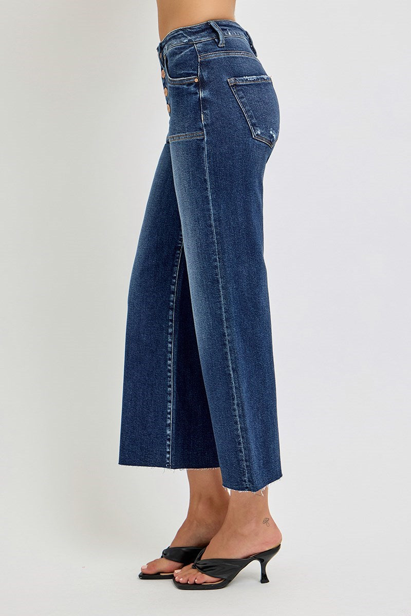 Risen - High Rise Crop Wide Button Down Jeans