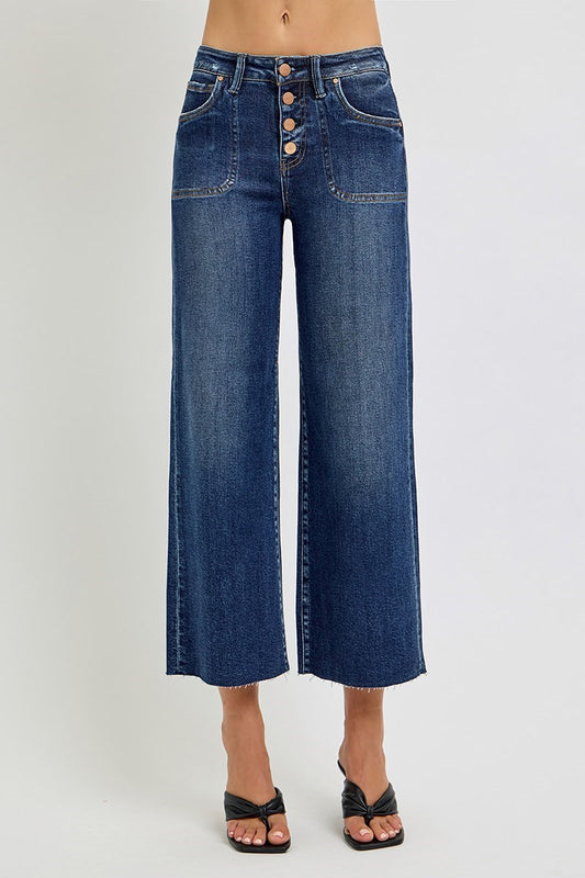 Risen - High Rise Crop Wide Button Down Jeans