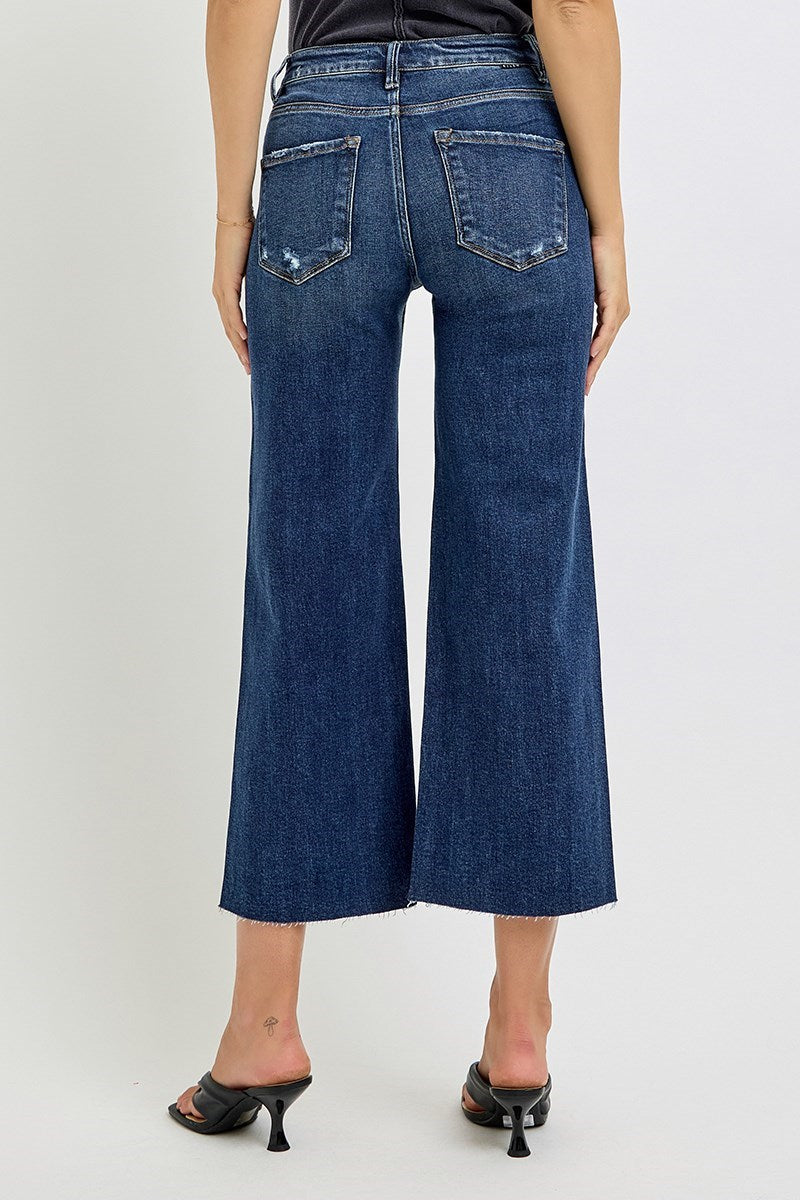 Risen - High Rise Crop Wide Button Down Jeans