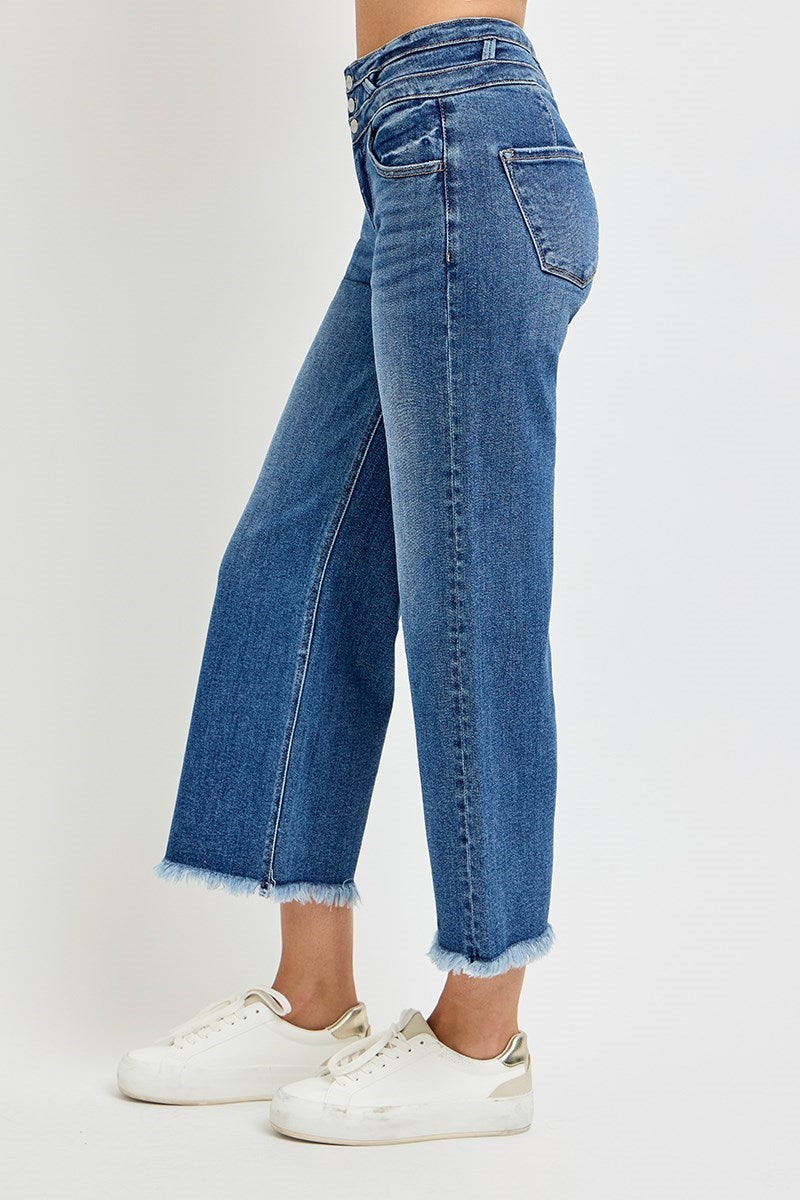 Risen - High Rise Crop Wide Wide Band Detail Jeans