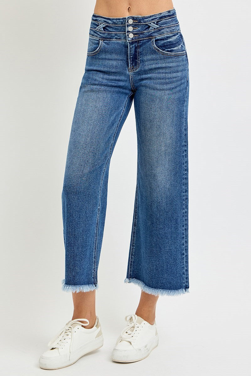 Risen - High Rise Crop Wide Wide Band Detail Jeans