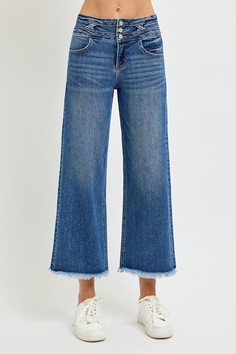 Risen - High Rise Crop Wide Wide Band Detail Jeans