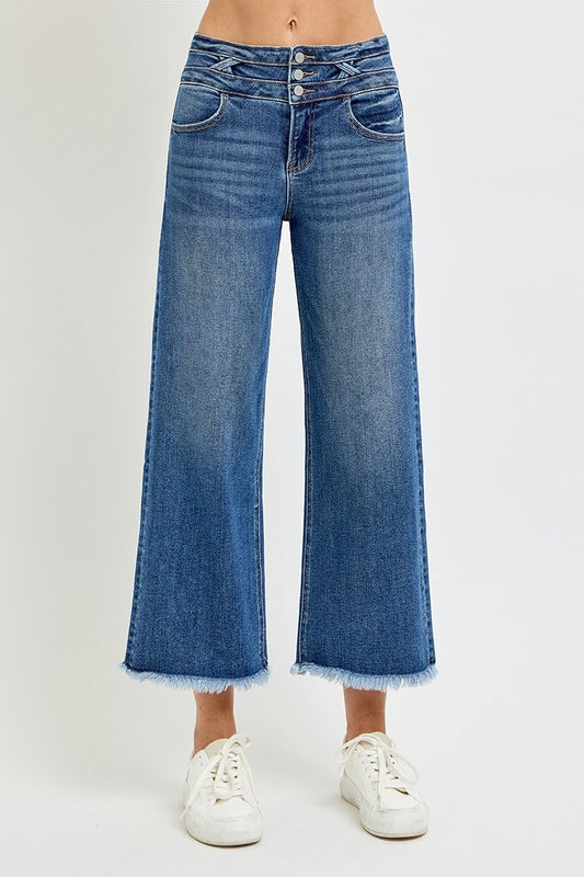 Risen - High Rise Crop Wide Wide Band Detail Jeans