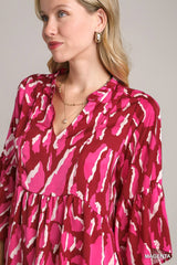 Satin Leopard BabyDoll with 3/4 Bell Sleeves Top