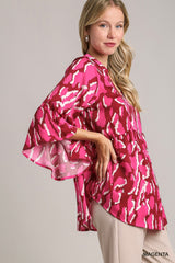 Satin Leopard BabyDoll with 3/4 Bell Sleeves Top