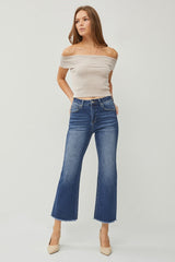 Risen - High Rise Straight Dark Wash Cropped Jeans