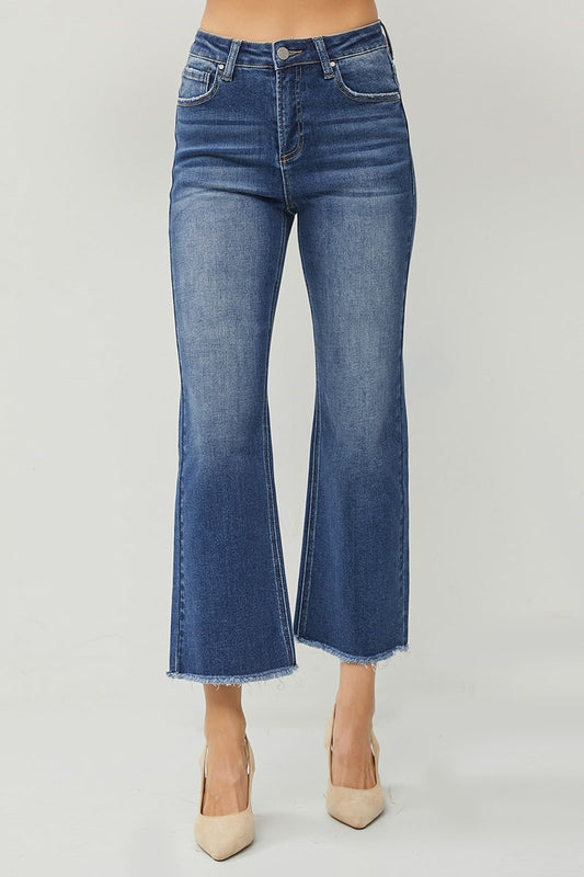 Risen - High Rise Straight Dark Wash Cropped Jeans