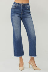 Risen - High Rise Straight Dark Wash Cropped Jeans