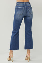 Risen - High Rise Straight Dark Wash Cropped Jeans