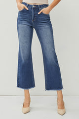 Risen - High Rise Straight Dark Wash Cropped Jeans