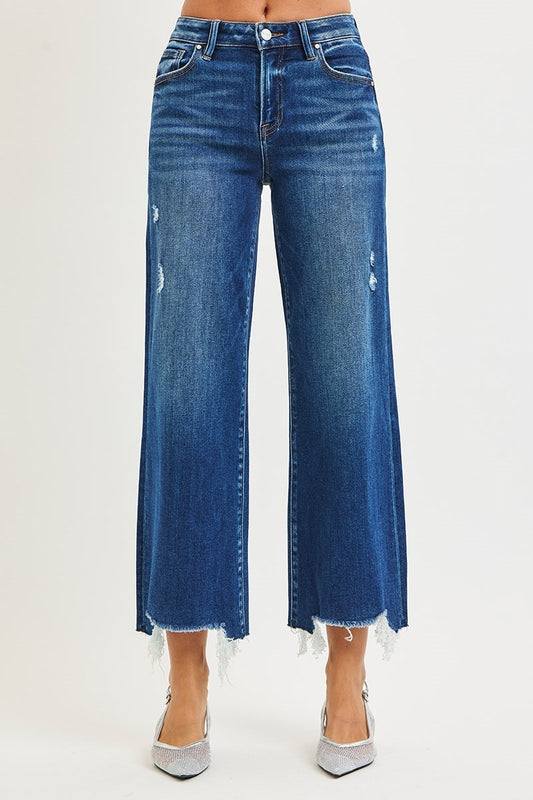 Risen - High Rise Crop Wide Leg Jeans