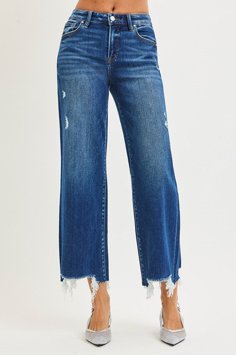 Risen - High Rise Crop Wide Leg Jeans