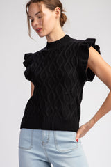 Ruffle Sleeve Textured Sweater Top