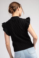 Ruffle Sleeve Textured Sweater Top