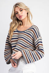 Striped Crochet Knit Sweater