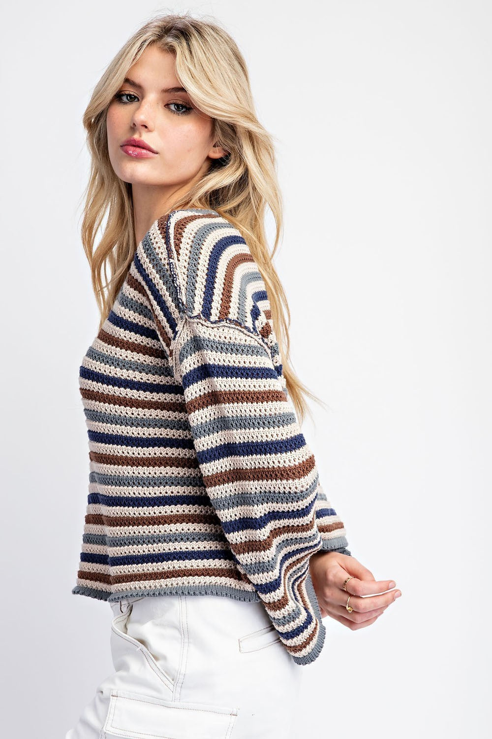 Striped Crochet Knit Sweater