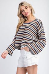 Striped Crochet Knit Sweater