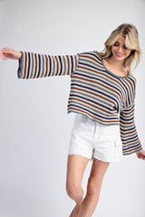 Striped Crochet Knit Sweater