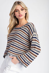 Striped Crochet Knit Sweater